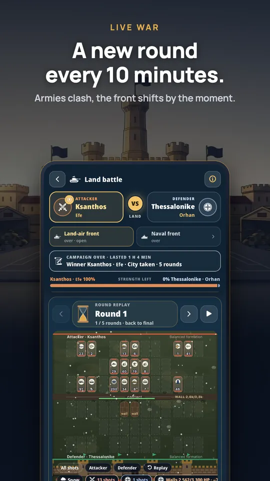 Live war: A new round every 10 minutes.