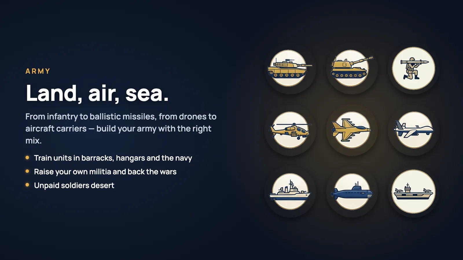 Army: Land, air, sea.