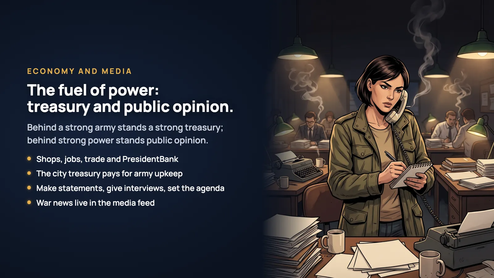 Economy and media: The fuel of power: treasury and public opinion.